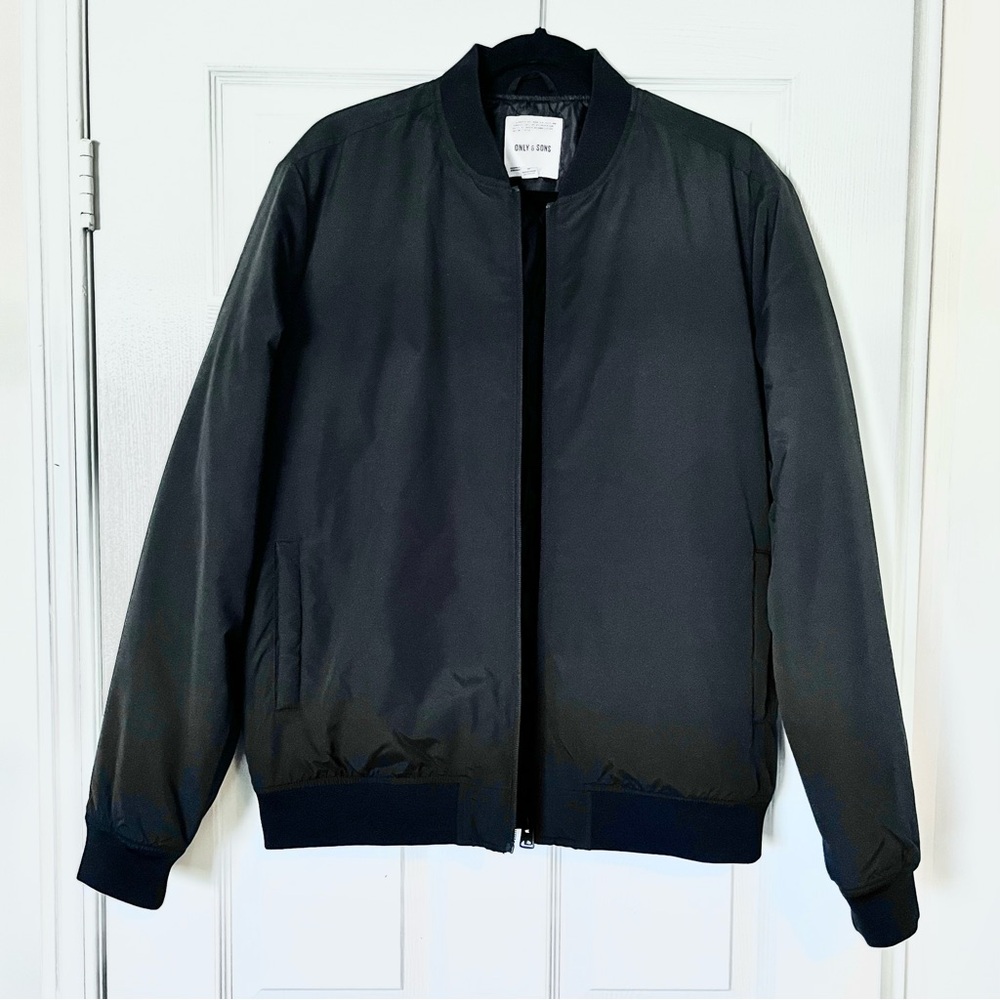 ONLY & SONS Zip Front Jacket Black Lightweight Size M NWOT